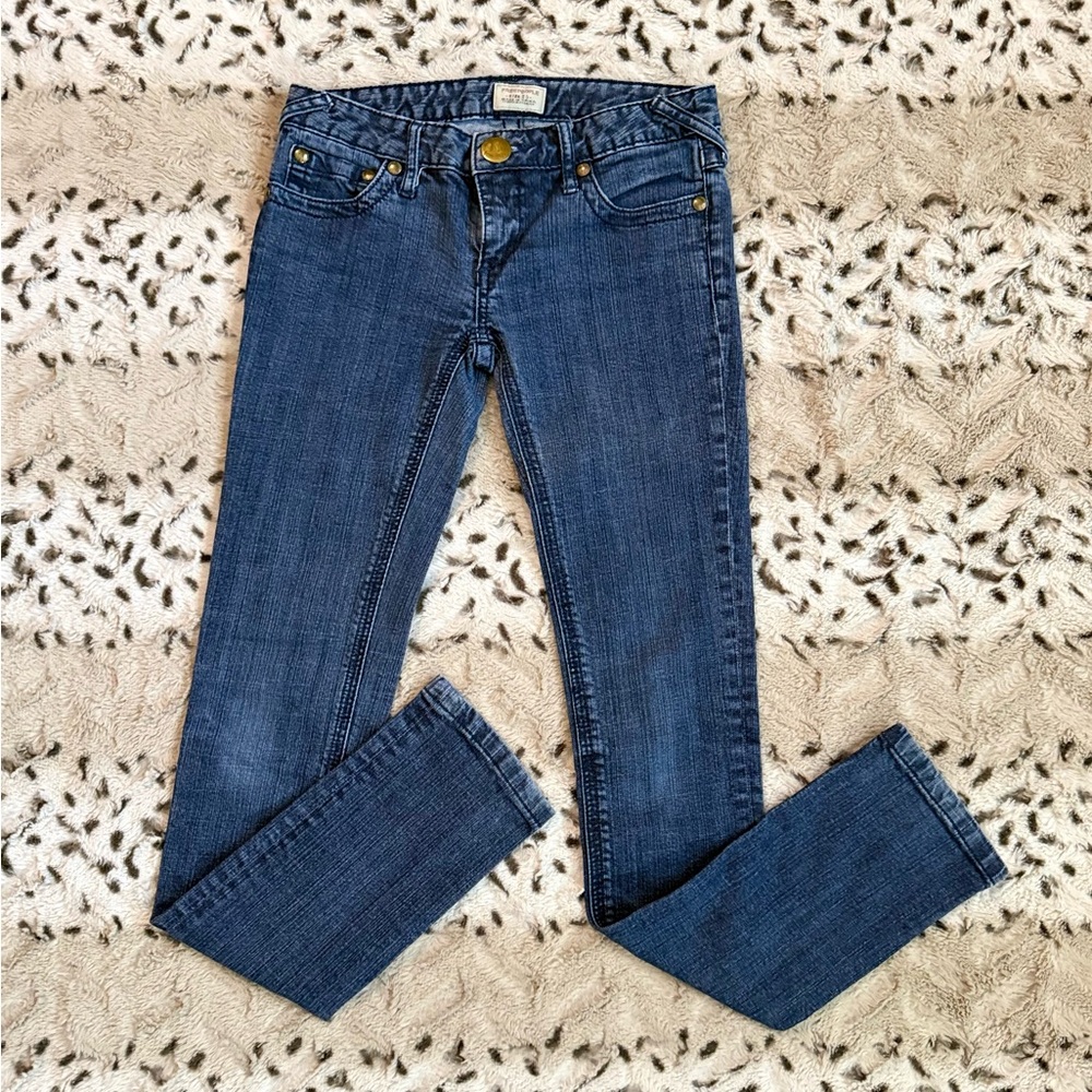 Free People Vintage Denim Low-Rise Skinny Straight Jeans With Studded Accent